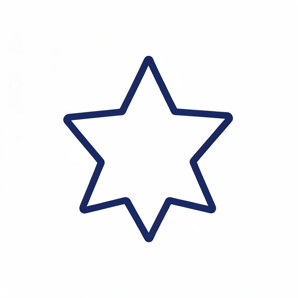 Simple line-art icon of a star badge in navy blue on a white background